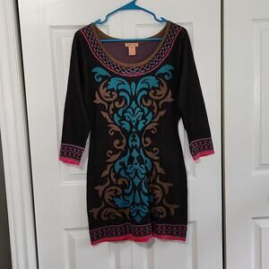 Flying Tomato Black Multi-colored Bodycon Sweater Dress Size Med Abstract Artsy‎